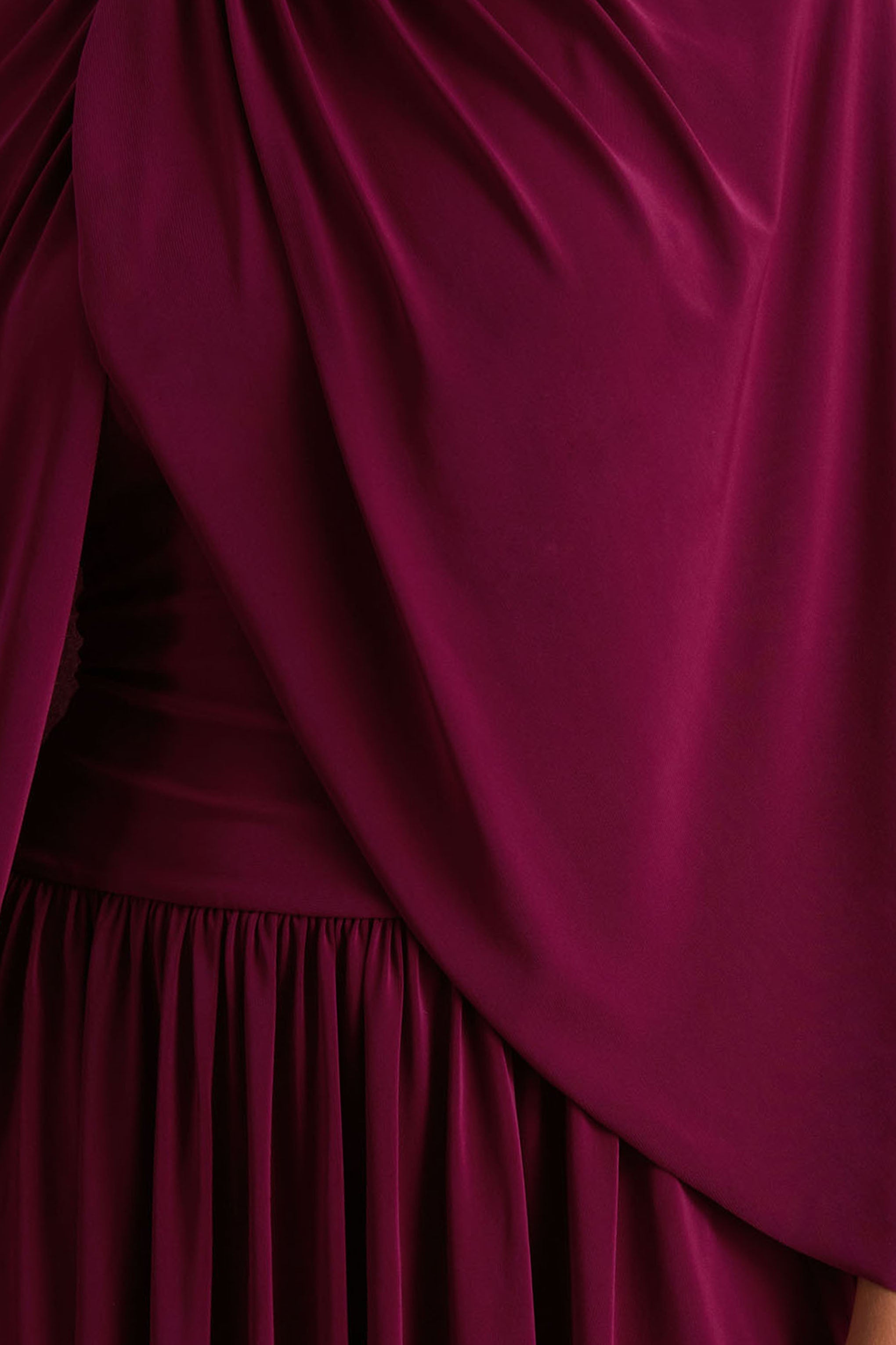 Honora | Burgundy High-Neck Midi Dress With Cape-Sleeves