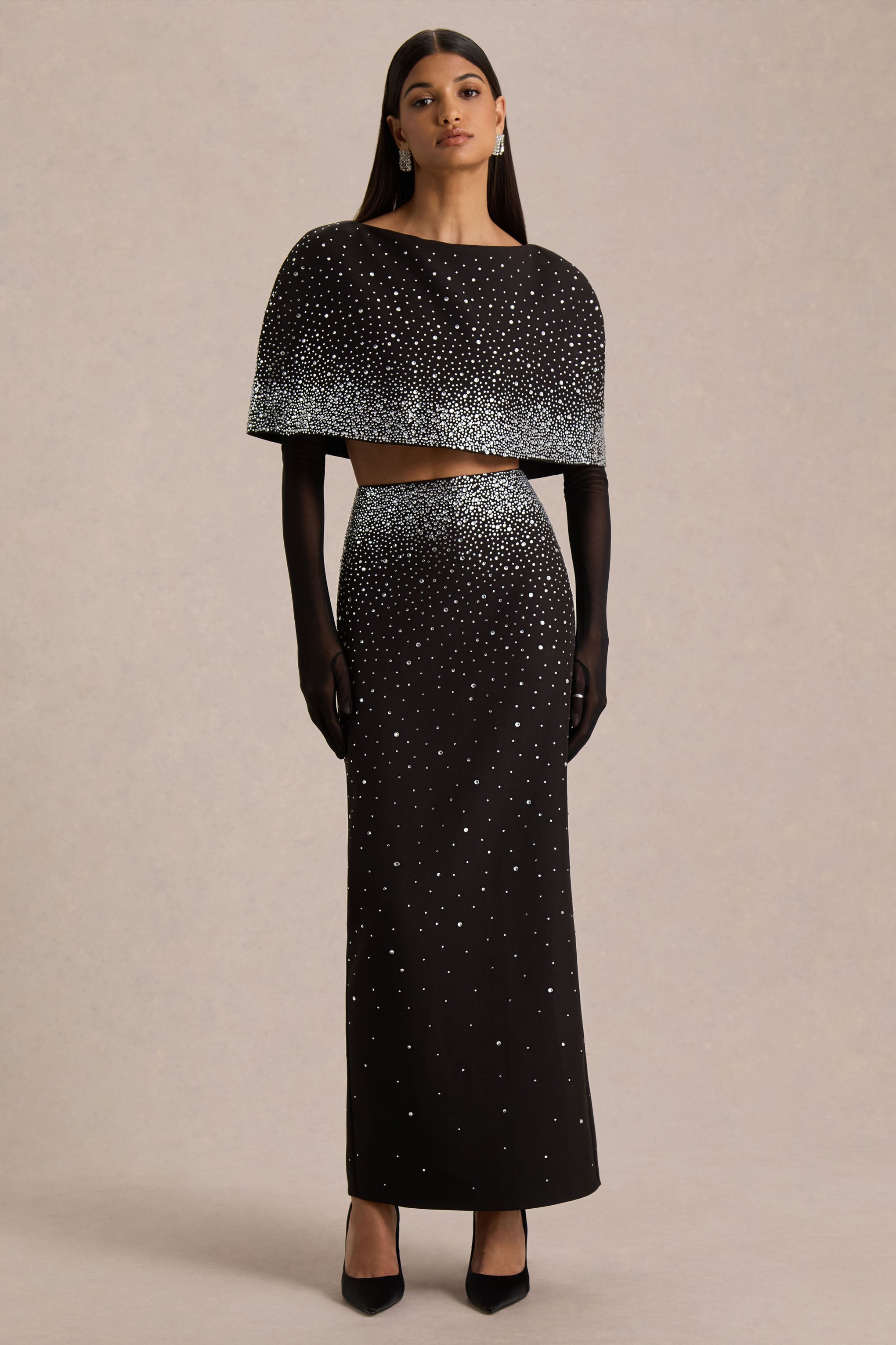 Fabiana | Black Hand-Embellished Maxi Skirt