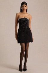 Visionary | Black Bandeau Mini Dress With Embellished Detailing
