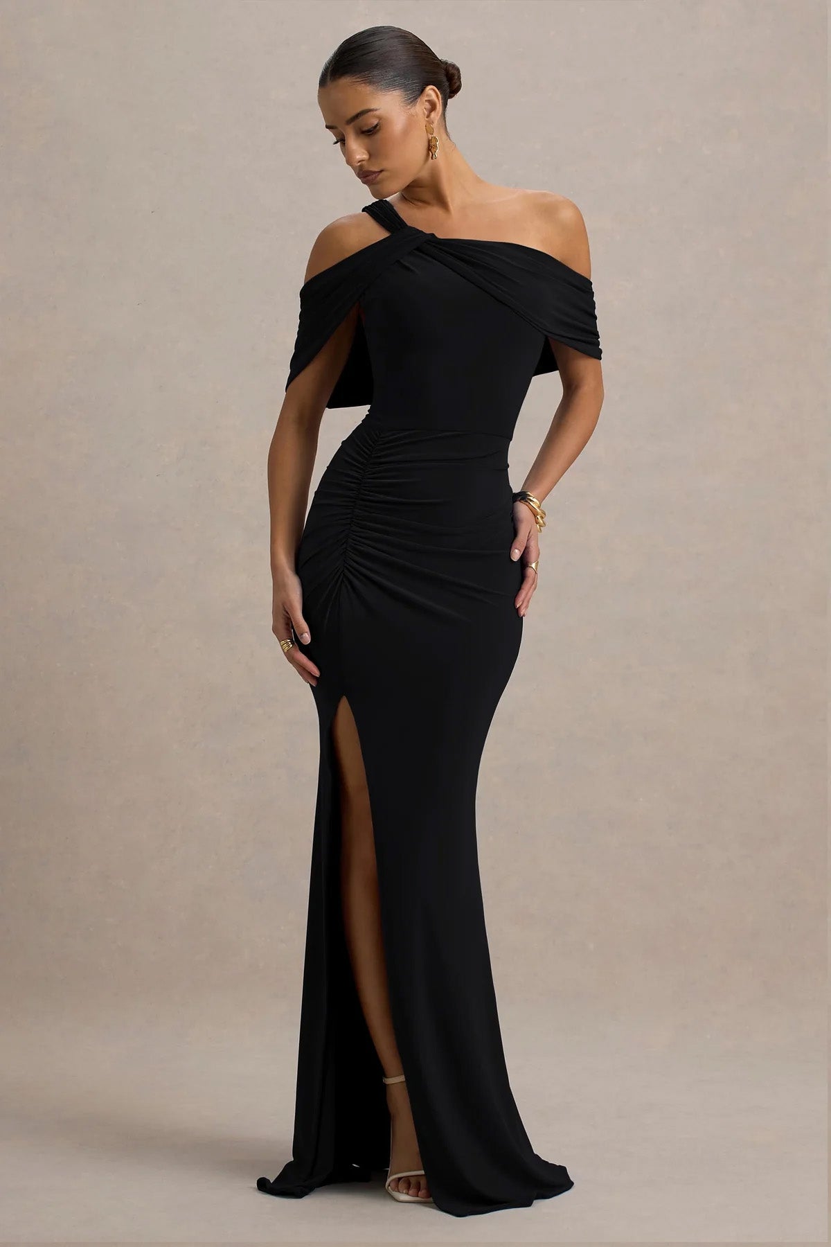 Nala | Black Asymmetric Maxi Dress With Split