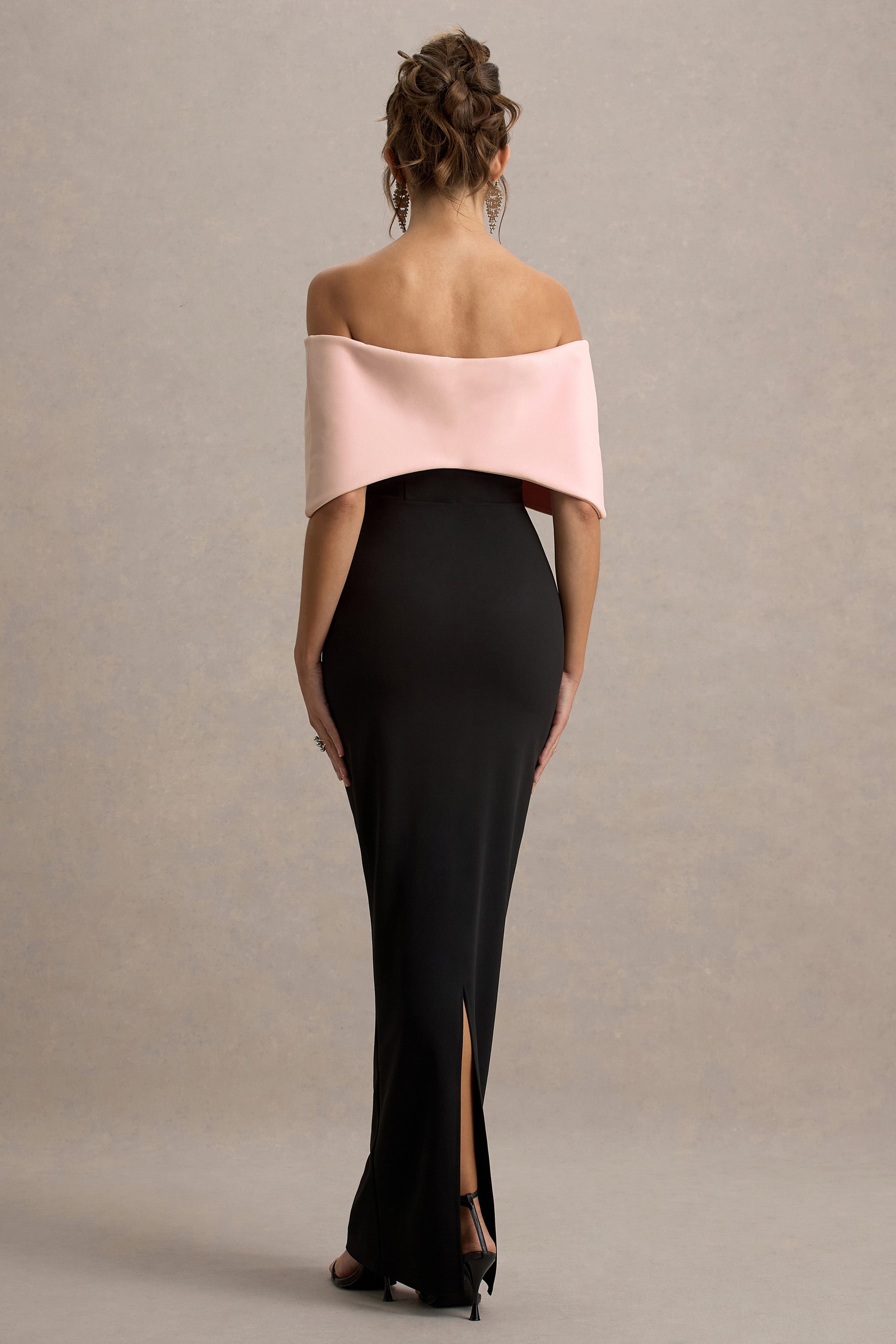 Cornelia | Pink & Black Strapless Maxi Dress With Oversized Bow