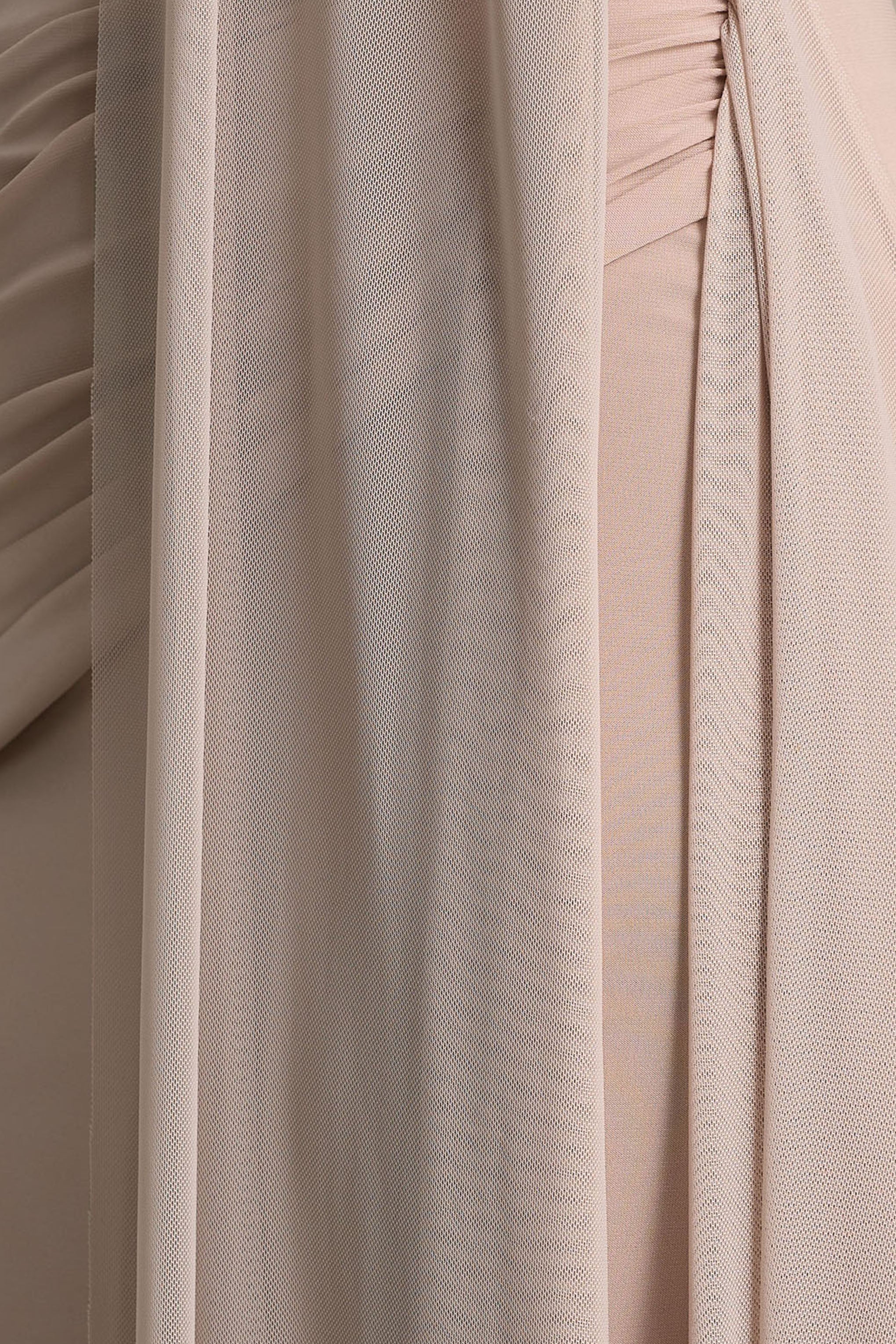 Brenda | Champagne Crew-Neck Maxi Dress With Mesh Cape And Sash