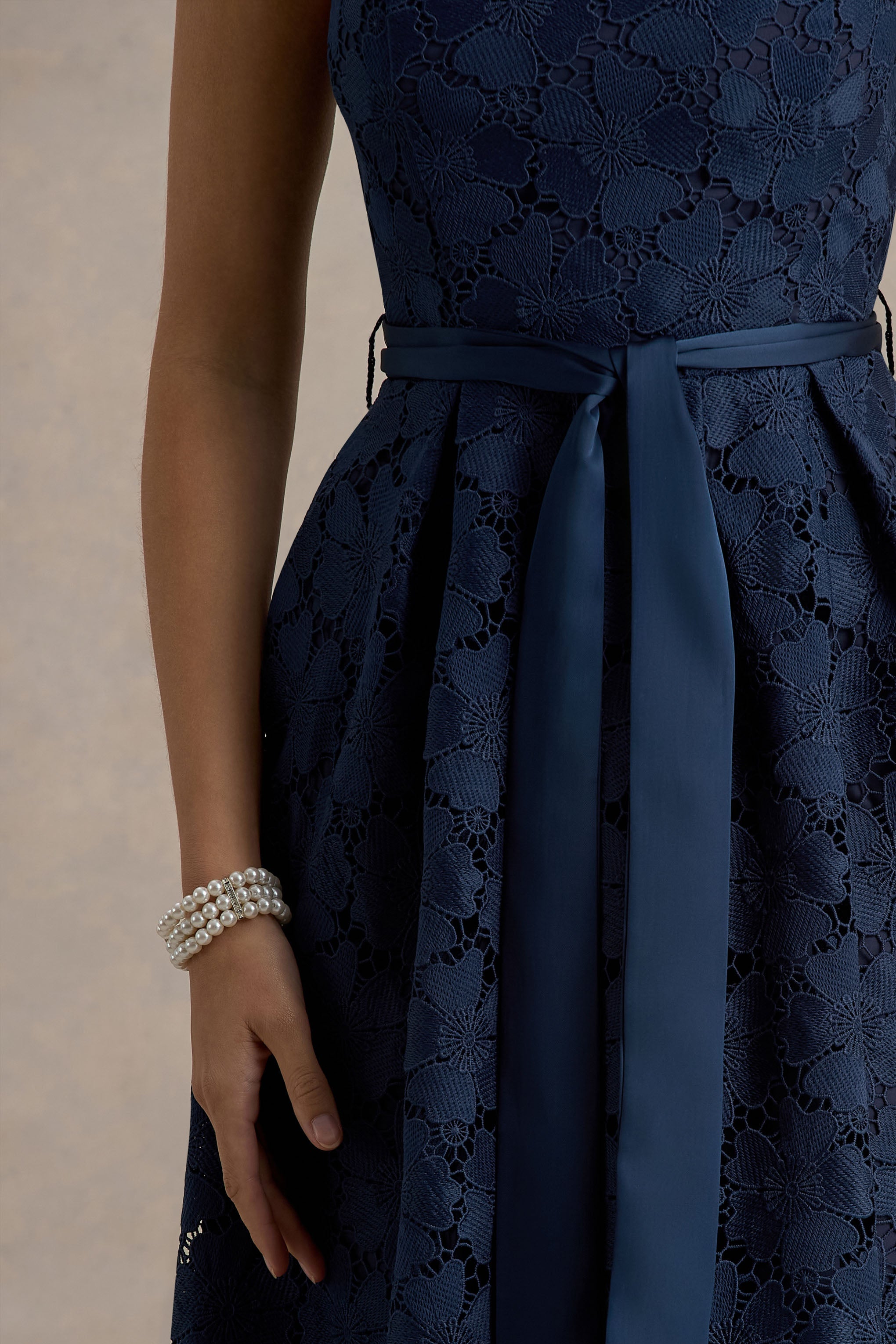 Shania | Navy Lace Bandeau Skater Midi Dress