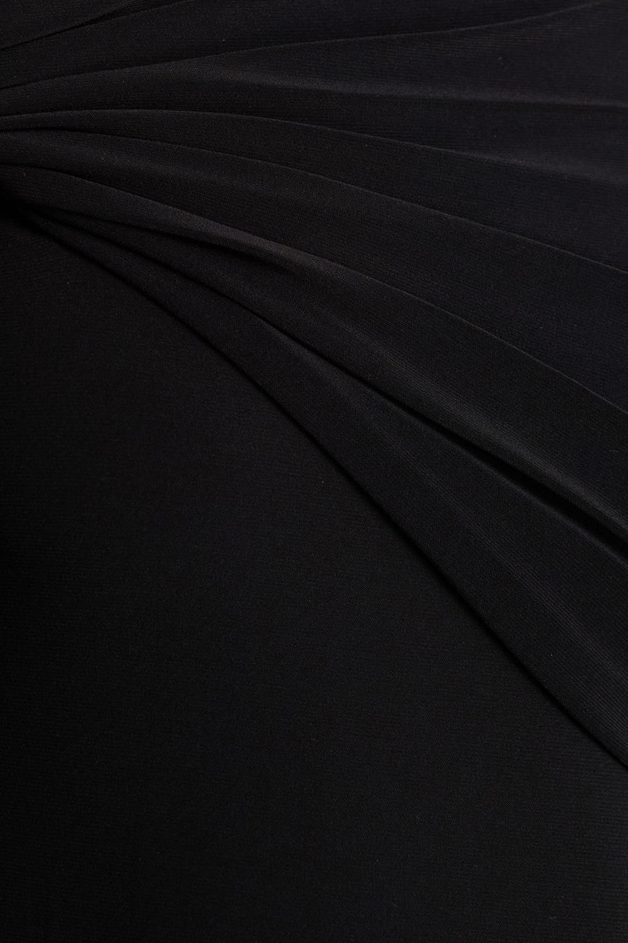 Alexia | Black Asymmetric-Neck Maxi Dress With Gold-Details