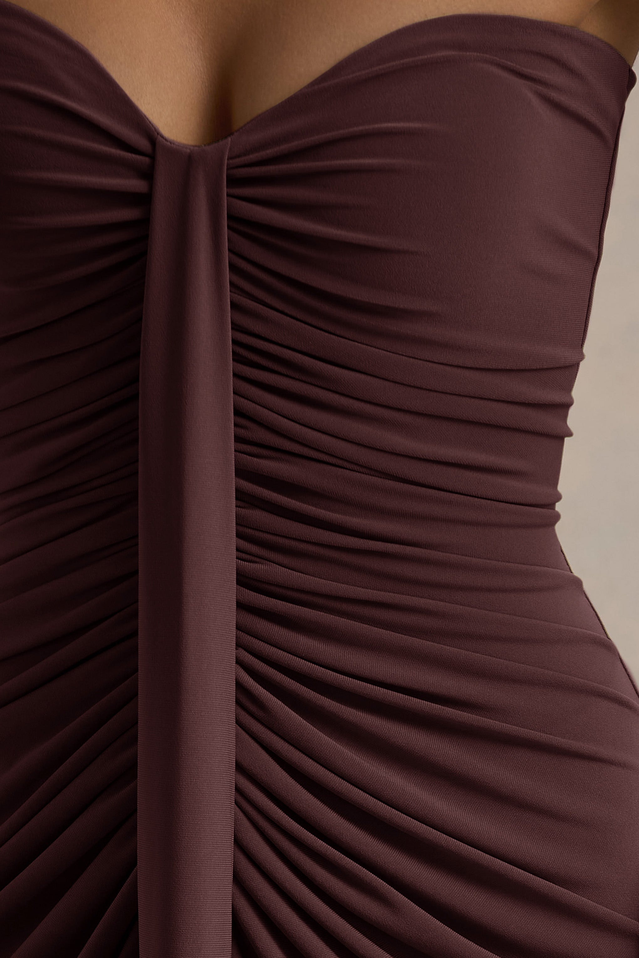 Ali | Warm Brown Sweetheart Ruched Wrap Maxi Dress