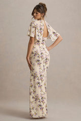 Stila | Lemon Floral Print Plunge-Neck Maxi Dress With High Front Split