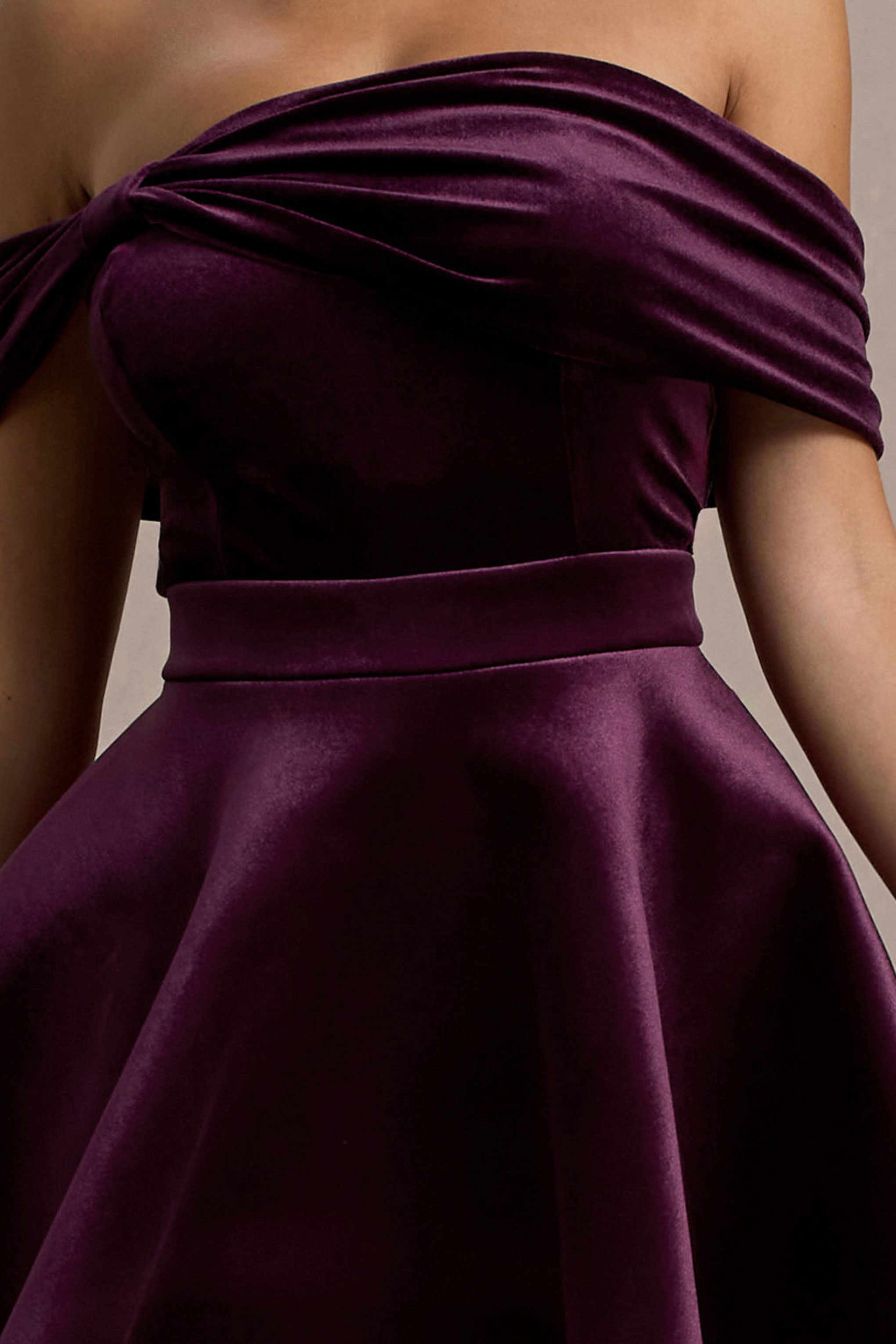 Dede | Port Velvet Bow Bardot Skater Mini Dress