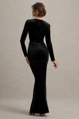 Fay | Black Velvet Corset Style Knot Maxi Dress