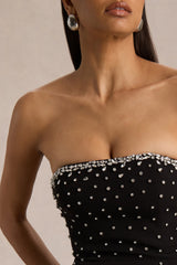 Visionary | Black Bandeau Mini Dress With Embellished Detailing