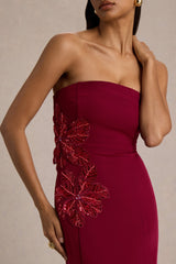Aylana | Burgundy Bandeau Maxi Dress With Embellished Detail