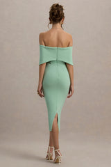 Bayshore | Light Green Bow Bardot Midi Dress