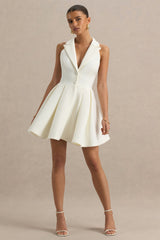Kyla | White Plunge-Neck Mini Dress