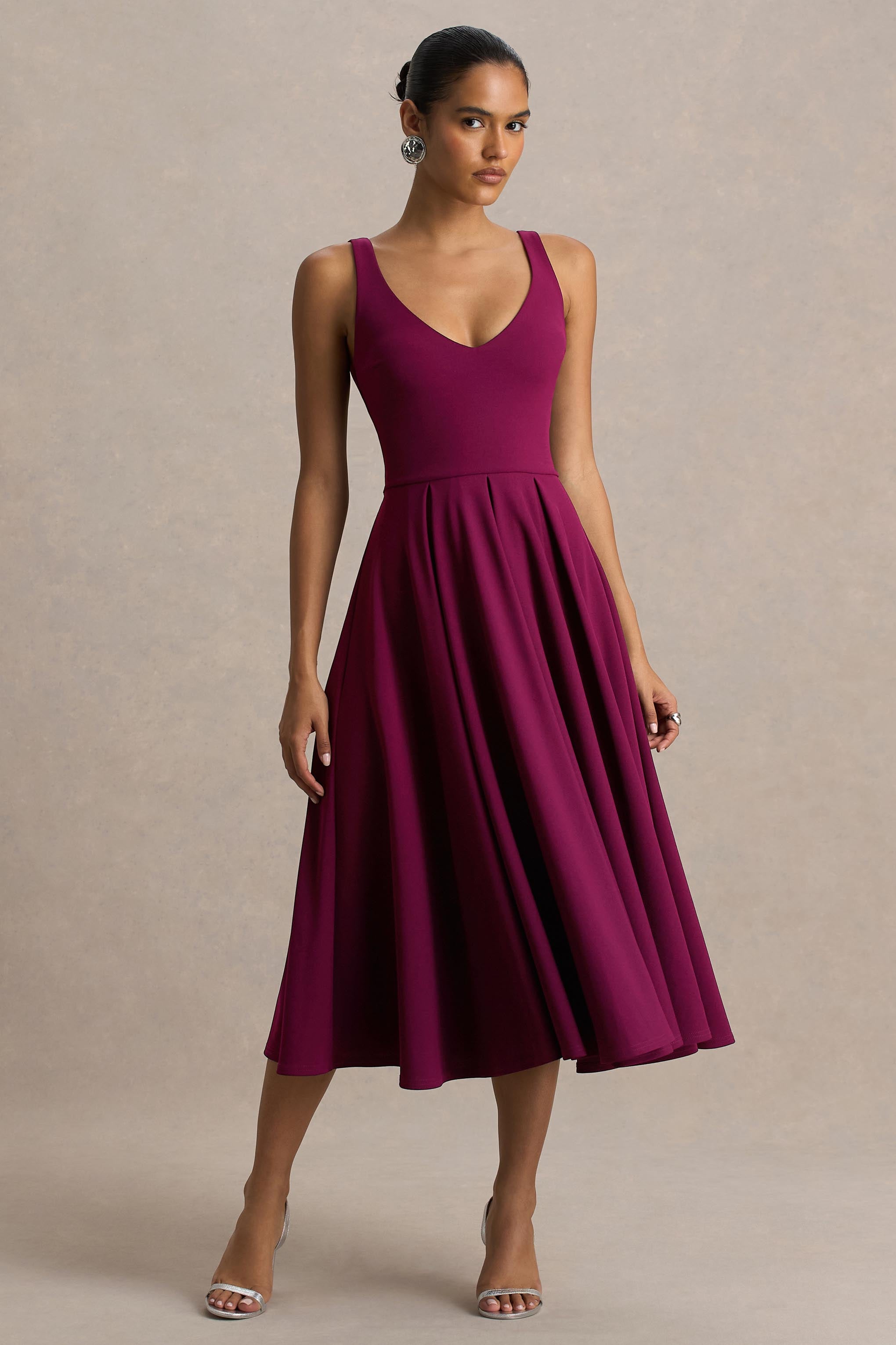 Depths | Burgundy V-Neck Midi Dress