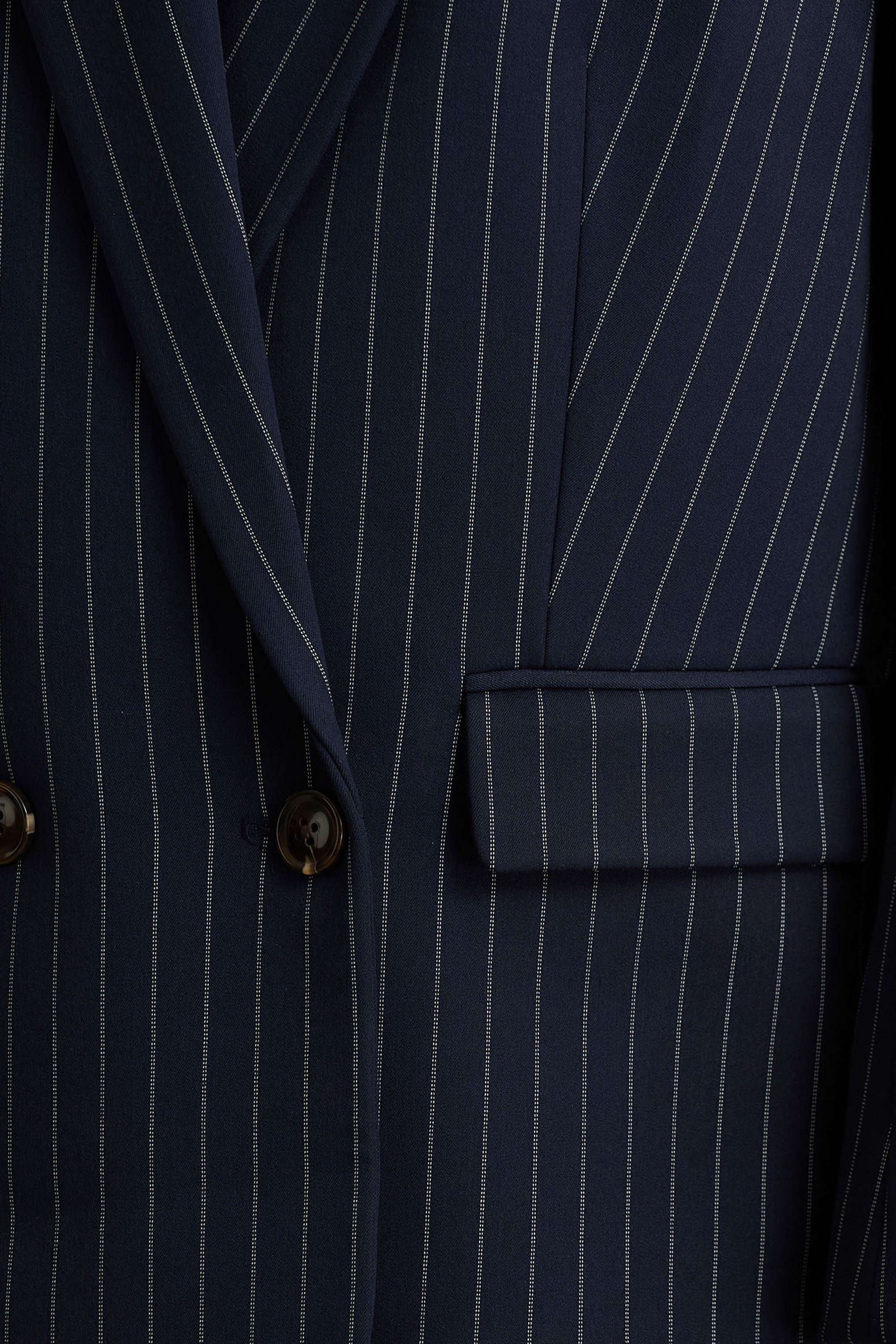 Alana | Navy Pinstripe Plunge-Neck Tailored Blazer
