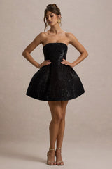 Clarabell | Black Sequin Bandeau Structured Mini Dress