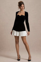 Americano | Black Velvet Sweetheart Long-Sleeve Mini Dress