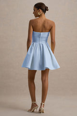 Bruna | Powder Blue Bandeau Skater Mini Dress