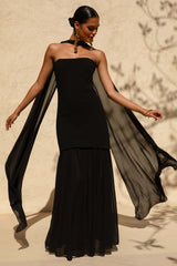 Kylie | Black High-Neck Maxi Dress With Chiffon Skirt
