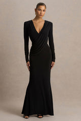 Daphira | Black Extreme-Plunge Neck Maxi Dress