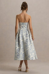 One Wish | Light Blue Jacquard Sweetheart Midi Dress