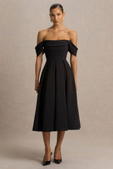Cosima | Black Bardot-Neck Midi Dress