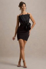 Olivette | Black Ruffled Mini Dress With Corsage Detail