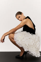 Meringue | Black Velvet Plunge-Neck Mini Dress With Tulle Skirt
