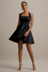 Peggy | Black Halter-Neck Skater Mini Dress