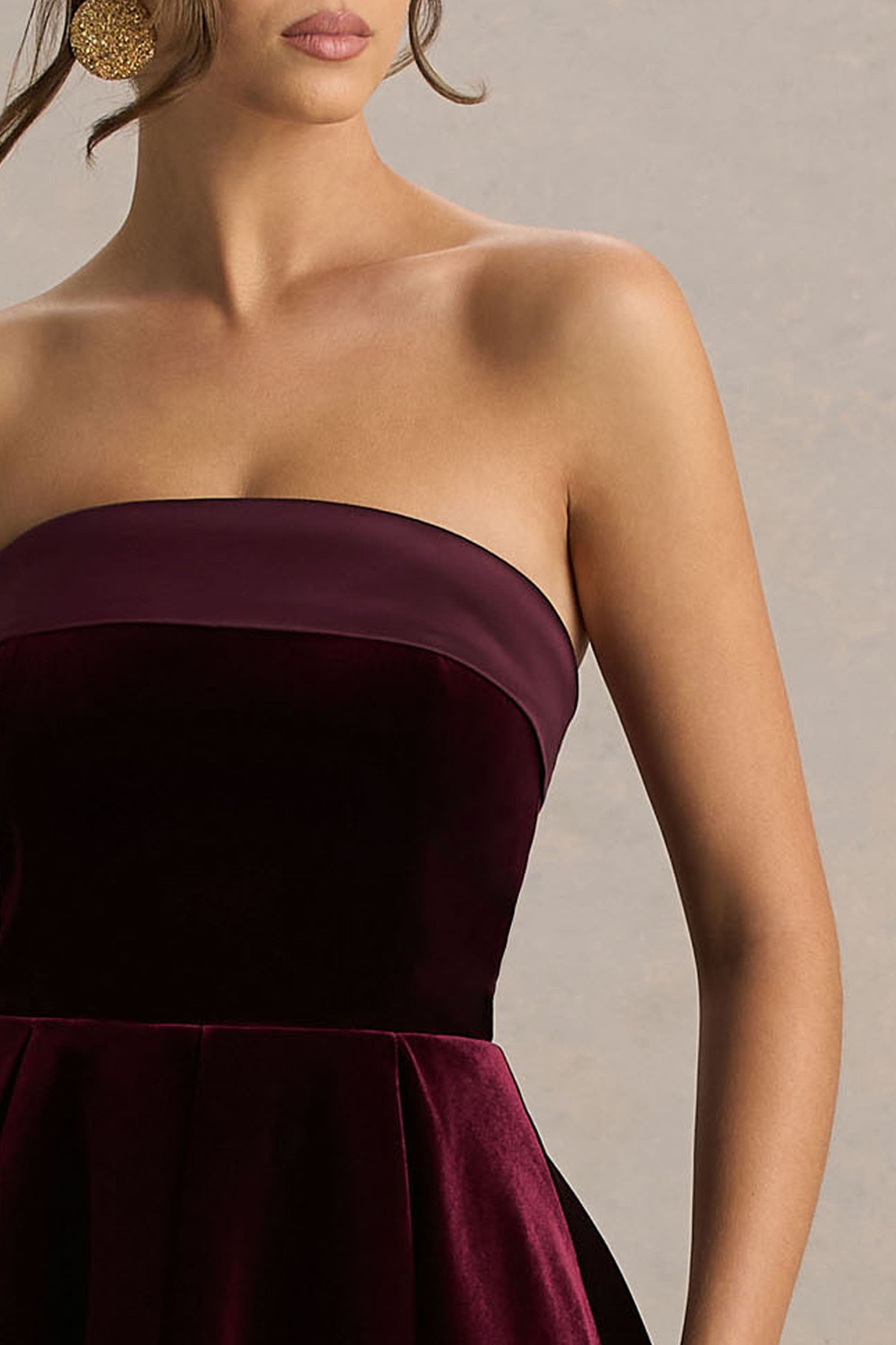 Mina | Burgundy Velvet And Satin Bandeau Skater Mini Dress