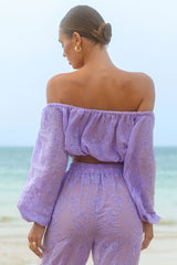 Fabienne | Lilac Broidery Bardot Puff-Sleeve Top