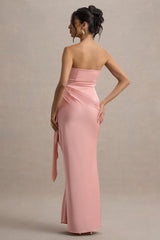 Loz | Light Pink Satin Bandeau Draped Maxi Dress
