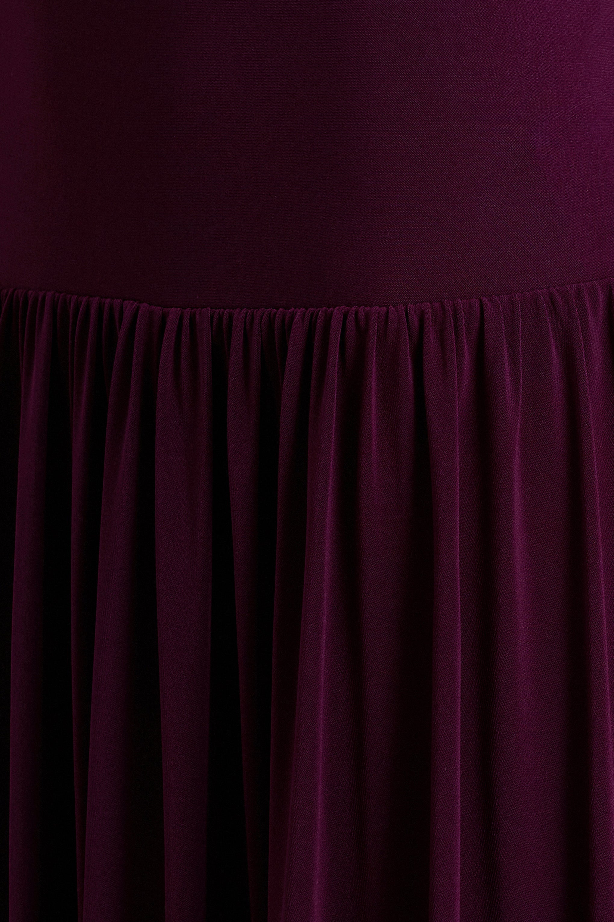 Freesia | Plum Asymmetric-Neck Maxi Dress With Scarf-Detail