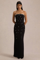 Rominia | Black Bandeau Hand-Embellished Maxi Dress