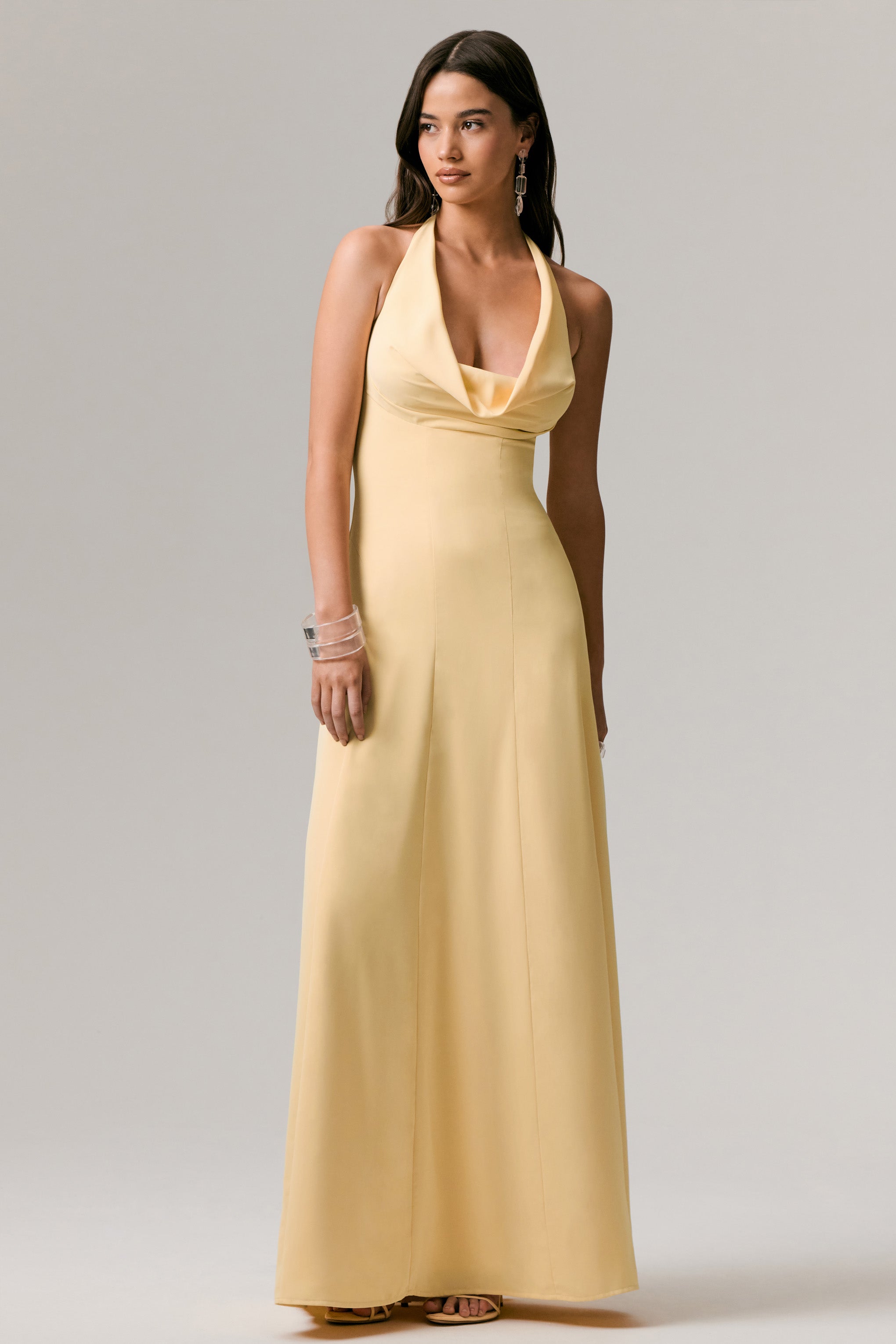 Undeniable | Lemon Cowl-Neck Draped Maxi Dress