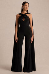 Mindy | Black Twist Halter-Neck Jumpsuit With Cape