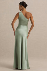 Beth | Sage Asymmetric Neckline High-Split Maxi Dress