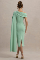 Niamh | Sage Asymmetric Midi Dress With Drape