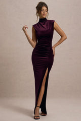 Abilene | Port Velvet High-Neck Split Maxi Dress