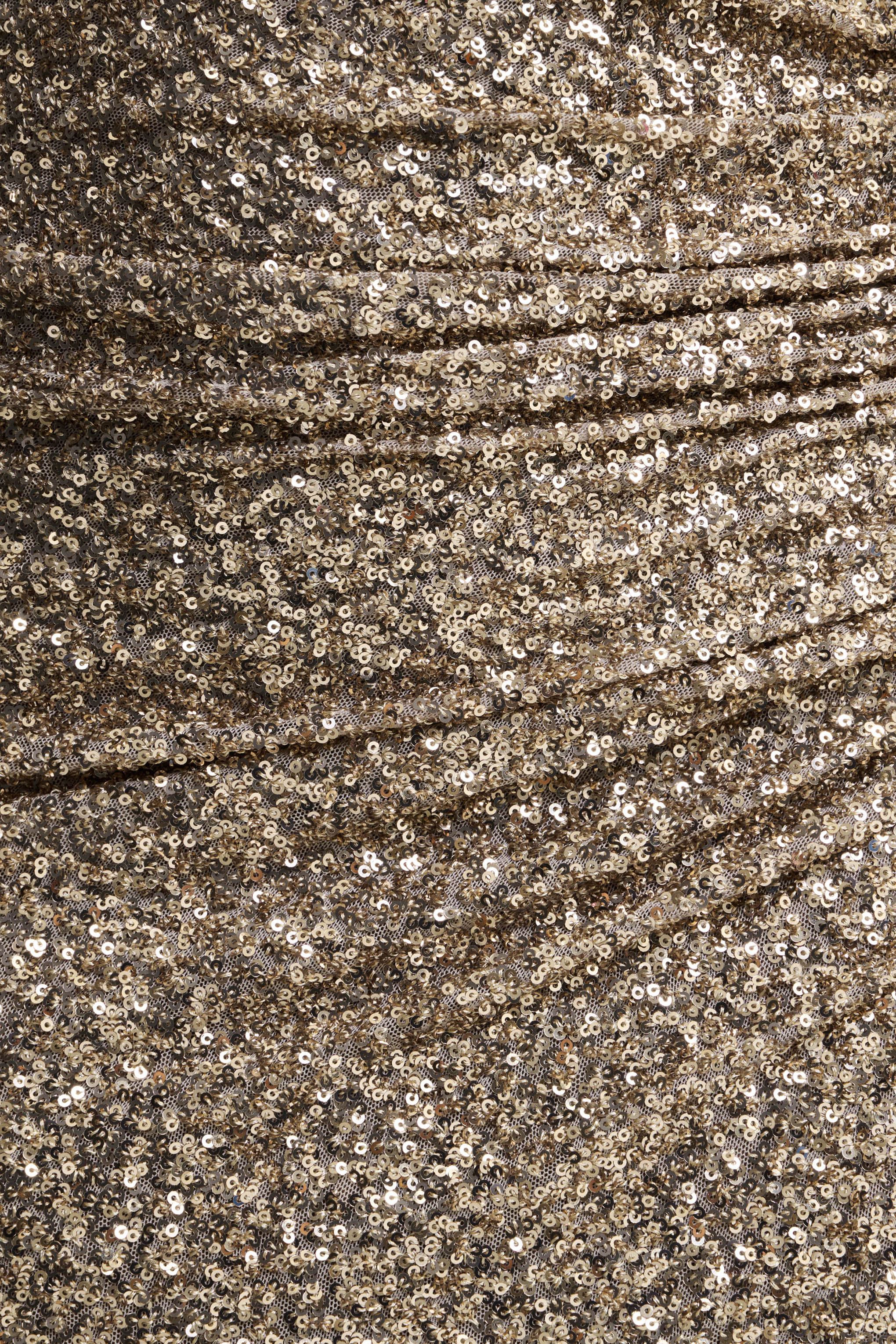 Gio | Champagne Sequin Plunge-Neck Wrap Maxi Dress With Ruched Detailing