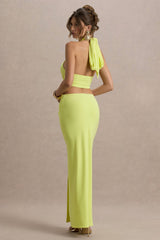 Aura | Lime Green Halter-Neck Cut-Out Split Maxi Dress