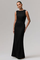 Maxie | Black Round-Neck Maxi Dress With Back Detail