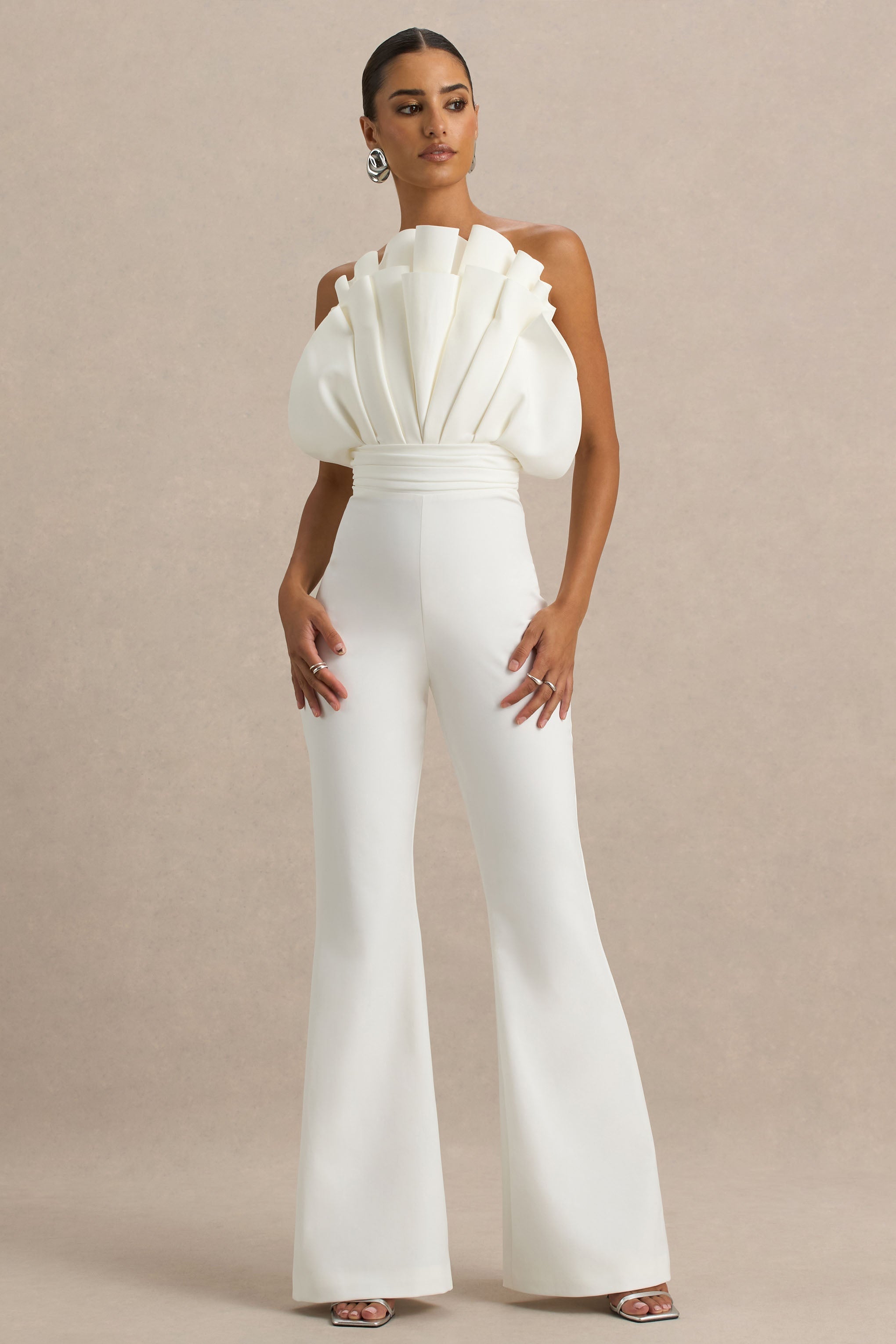 Riga | White Ruffled Asymmetric Jumpsuit