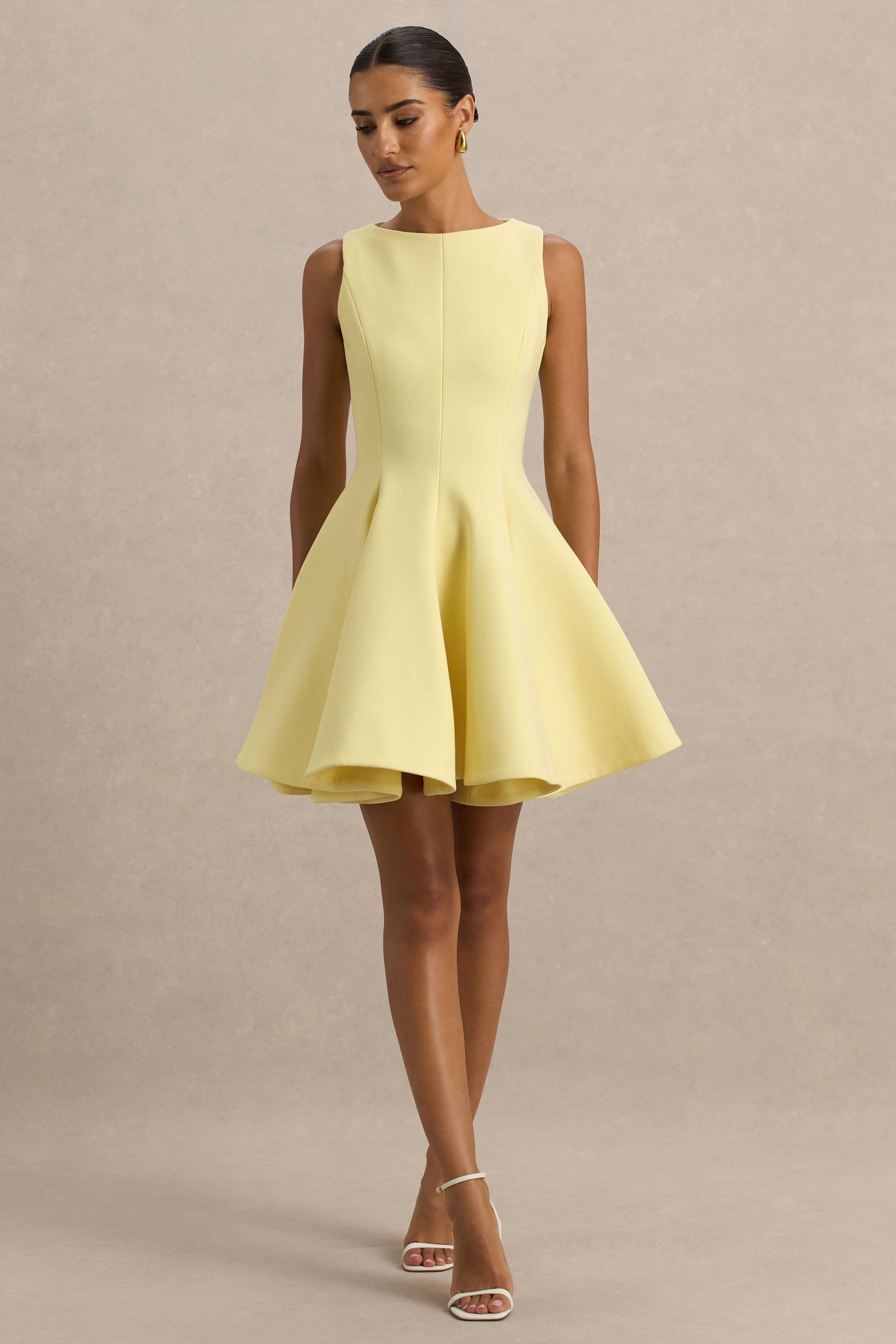 Gabrielle | Lemon Boat-Neck Skater Mini Dress