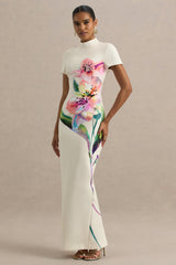 Hessie | White Lily Print High-Neck Maxi Dress