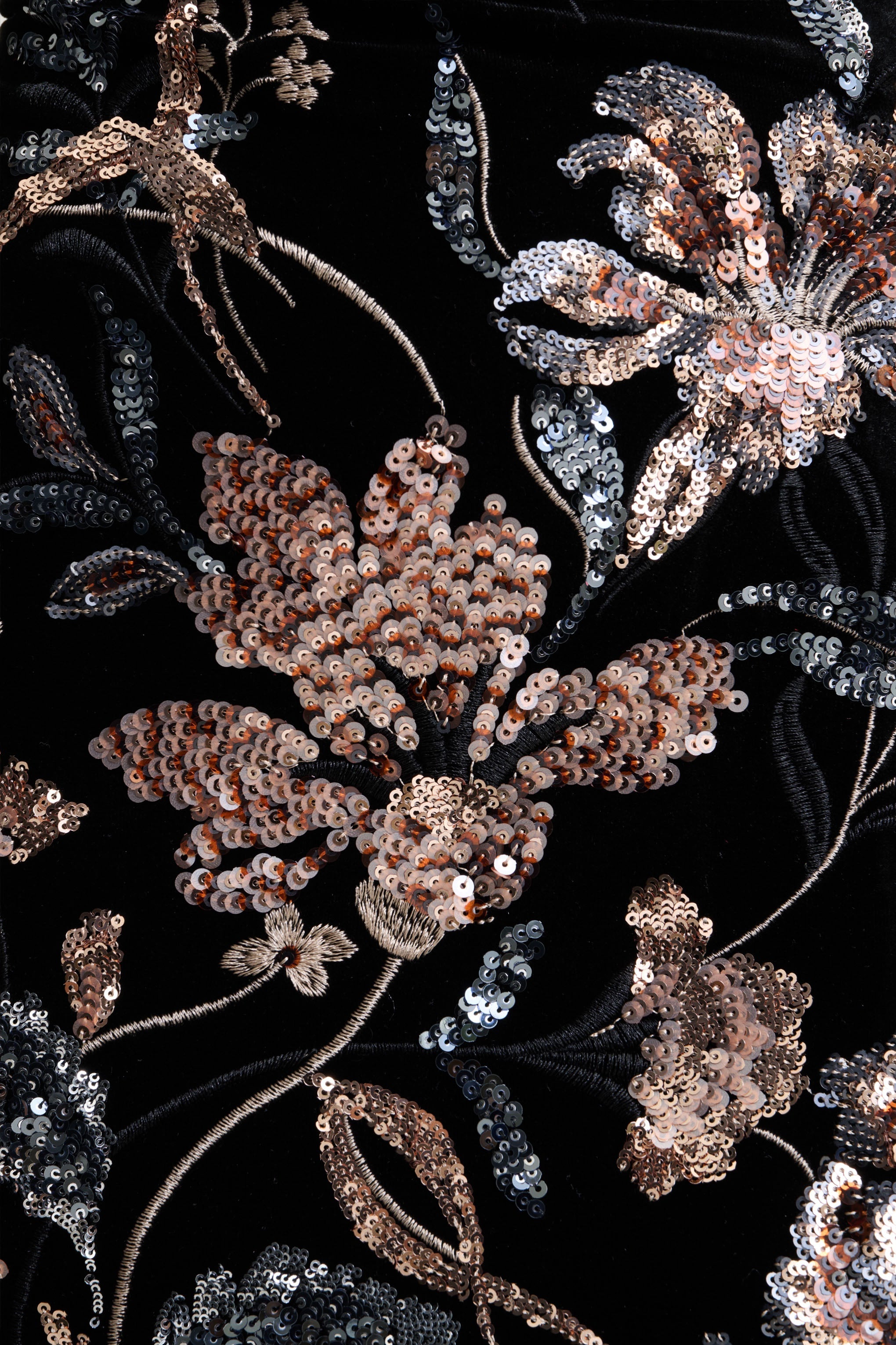 Lyric | Black Floral Velvet And Sequin Embellished Crew-Neck Maxi Dress