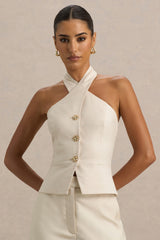 Cadence | Nude Halter-Neck Tailored Top