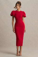 Dakota | Red Puff-Sleeve Midi Dress