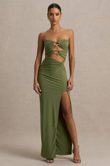 Laviza | Olive Strapless Cut-Out Wrap Maxi Dress