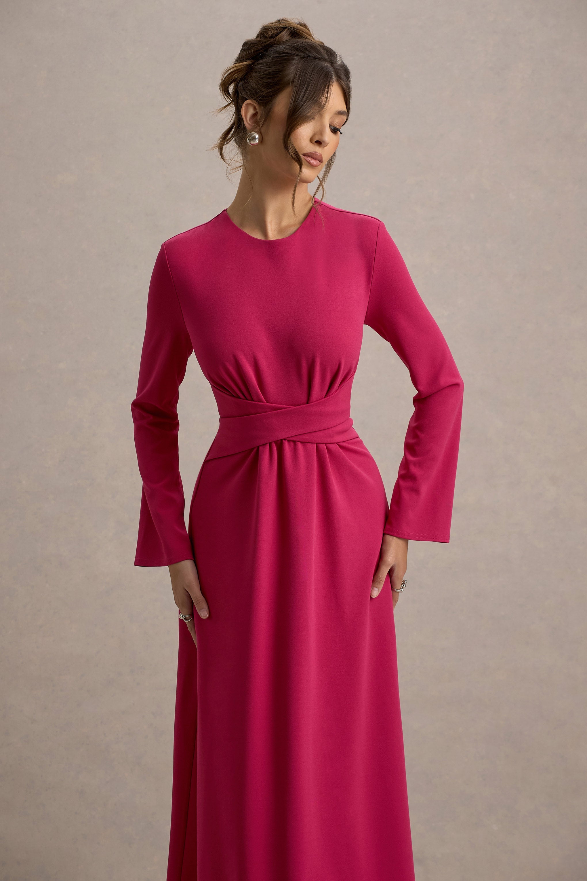 Cassiopeia | Lemon Long-Sleeve Midi Dress With Cross Waist