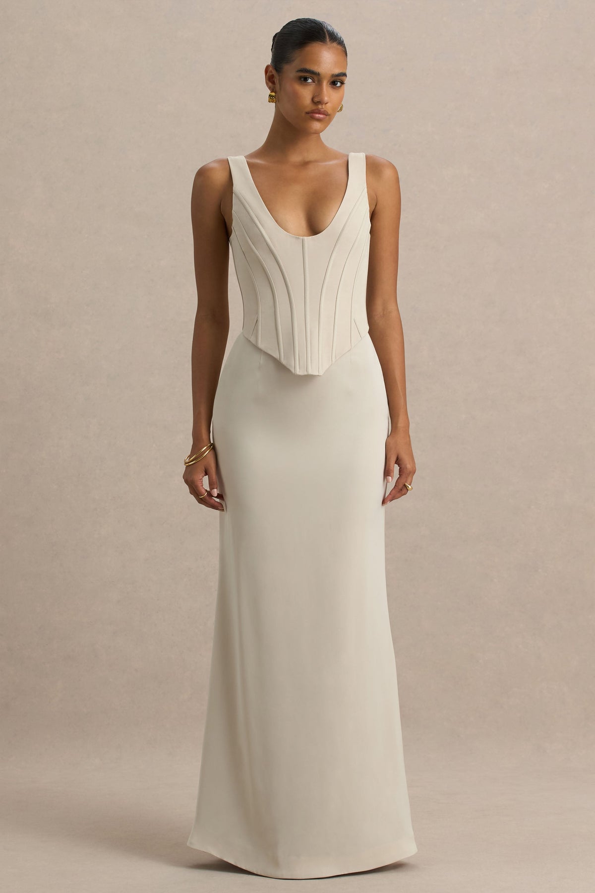 Morgan | Champagne Satin Corset Maxi Dress